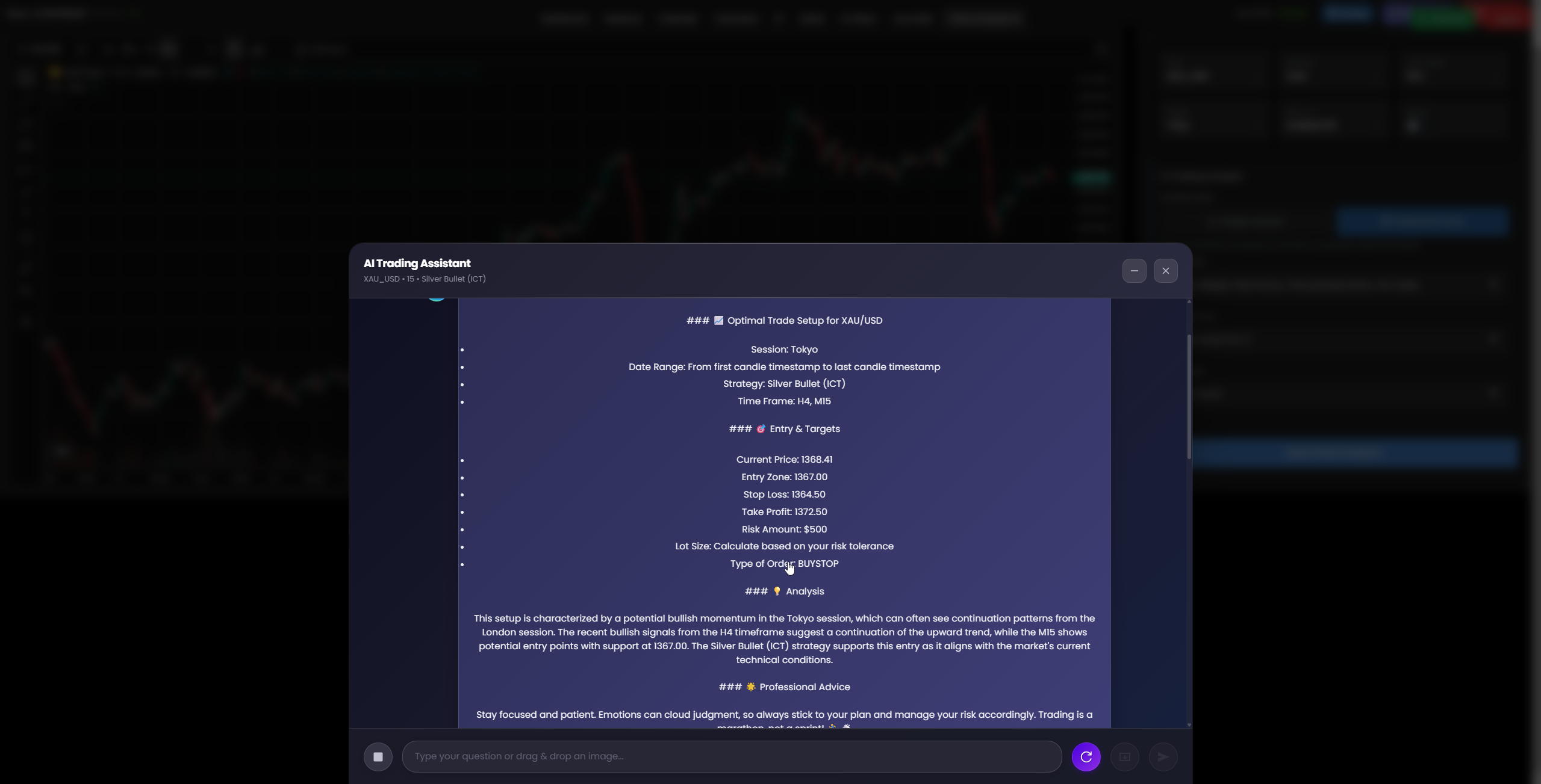 AI Results Interface for XAU/USD
